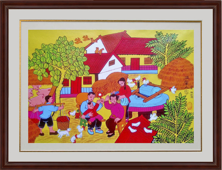 陈秋娥手绘丙烯作品《温馨人家》